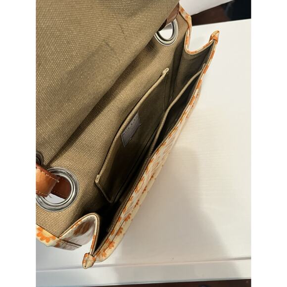 Orla Kiely Coated Canvas Tote Shoulder Leather Handle Bag Yellow Retro Daisy - Picture 12 of 13